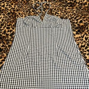 Black and White Gingham Halter Dress